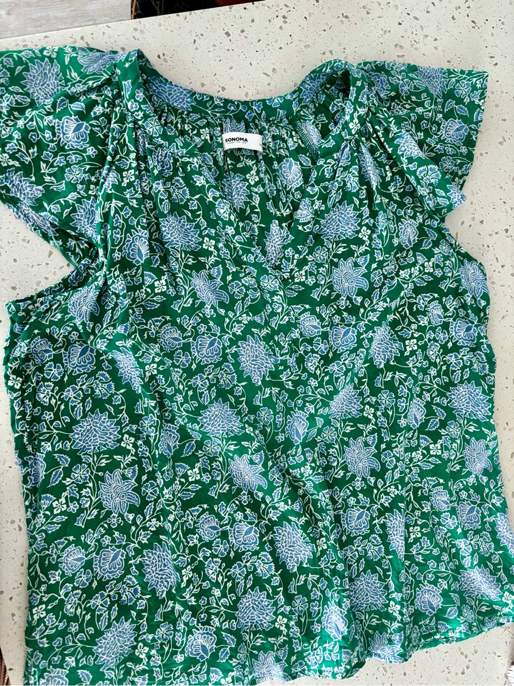 Stunning Lilac and Green Floral Flutter Sleeve Top